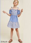 Sky Blue Colour Latest Designer Exclusive Fancy Off shoulder frock Westen Style South Cotton Kids Wear Collcetion Him 01